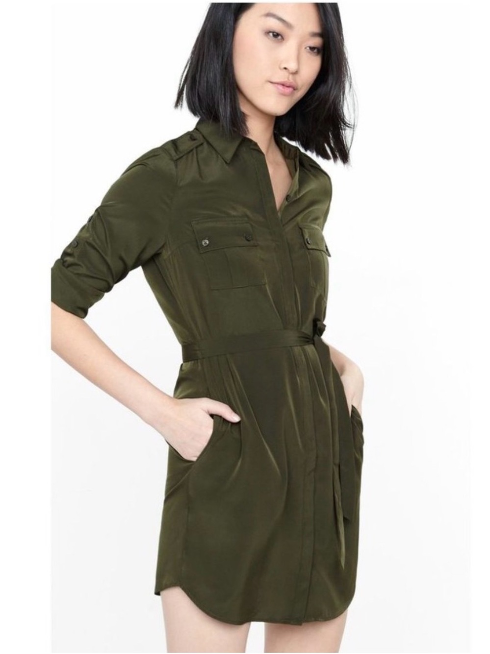 Express Olive Green Shirt Dress